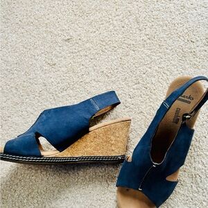 Clarks Navy Wedge Sandals for Women
